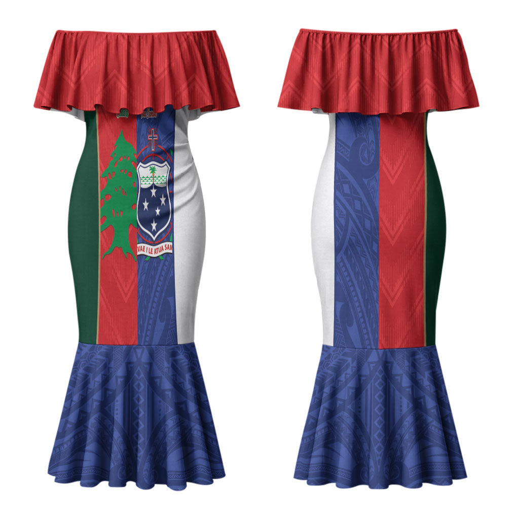 Custom Rugby Samoa and Lebanon Couples Matching Mermaid Dress and Long Sleeve Button Shirt Toa Samoa Cedars Together