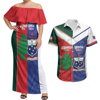 Custom Rugby Samoa and Lebanon Couples Matching Off Shoulder Maxi Dress and Hawaiian Shirt Toa Samoa Cedars Together