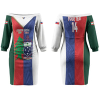 Custom Rugby Samoa and Lebanon Couples Matching Off The Shoulder Long Sleeve Dress and Long Sleeve Button Shirt Toa Samoa Cedars Together