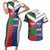 Custom Rugby Samoa and Lebanon Couples Matching Short Sleeve Bodycon Dress and Hawaiian Shirt Toa Samoa Cedars Together