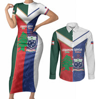 Custom Rugby Samoa and Lebanon Couples Matching Short Sleeve Bodycon Dress and Long Sleeve Button Shirt Toa Samoa Cedars Together