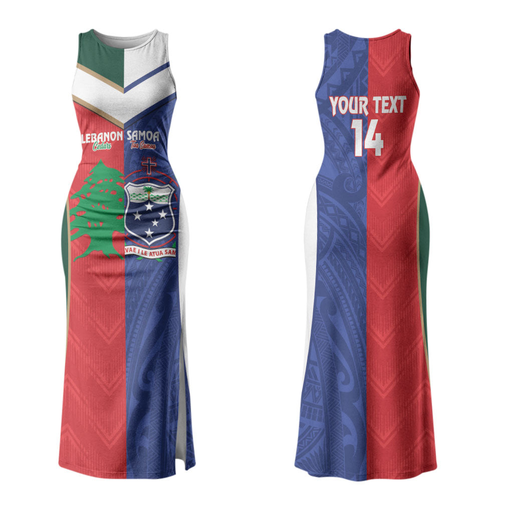 Custom Rugby Samoa and Lebanon Couples Matching Tank Maxi Dress and Long Sleeve Button Shirt Toa Samoa Cedars Together