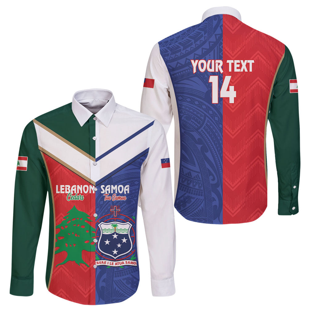 Custom Rugby Samoa and Lebanon Family Matching Off The Shoulder Long Sleeve Dress and Hawaiian Shirt Toa Samoa Cedars Together