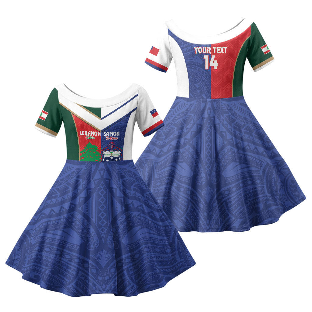 Custom Rugby Samoa and Lebanon Family Matching Off Shoulder Maxi Dress and Hawaiian Shirt Toa Samoa Cedars Together