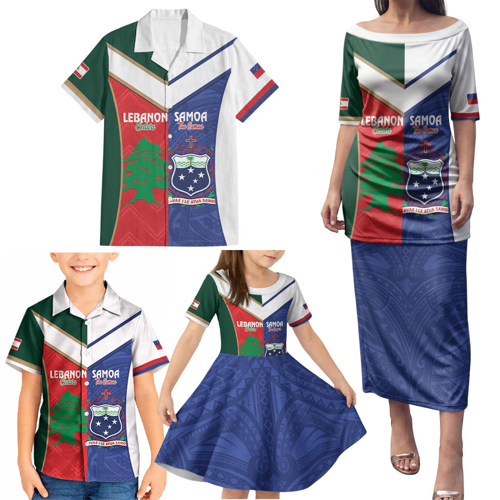 Custom Rugby Samoa and Lebanon Family Matching Puletasi and Hawaiian Shirt Toa Samoa Cedars Together LT14 - Polynesian Pride