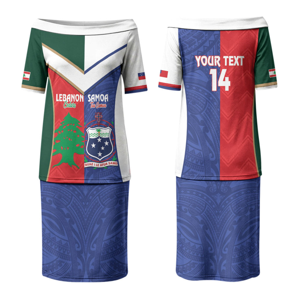 Custom Rugby Samoa and Lebanon Family Matching Puletasi and Hawaiian Shirt Toa Samoa Cedars Together