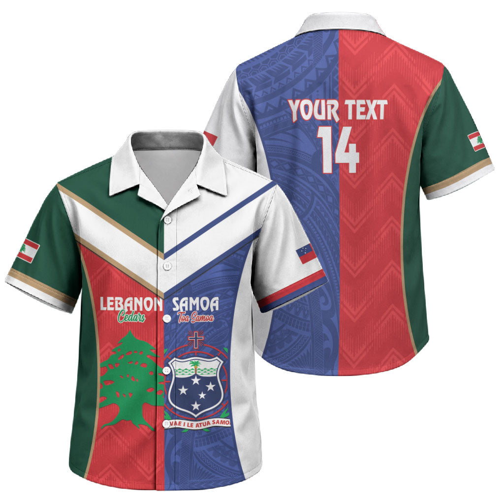 Custom Rugby Samoa and Lebanon Family Matching Short Sleeve Bodycon Dress and Hawaiian Shirt Toa Samoa Cedars Together