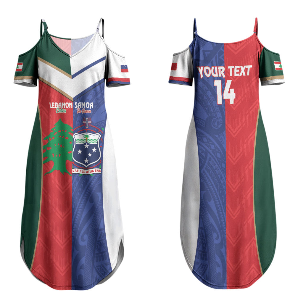 Custom Rugby Samoa and Lebanon Family Matching Summer Maxi Dress and Hawaiian Shirt Toa Samoa Cedars Together