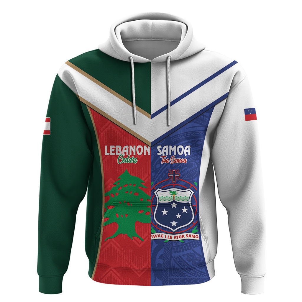 Custom Rugby Samoa and Lebanon Hoodie Toa Samoa Cedars Together LT14 Pullover Hoodie Multicolor - Polynesian Pride