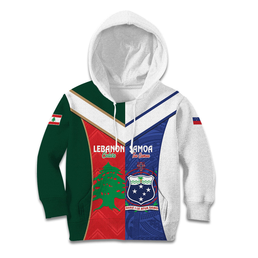 Custom Rugby Samoa and Lebanon Kid Hoodie Toa Samoa Cedars Together LT14 Hoodie Multicolor - Polynesian Pride