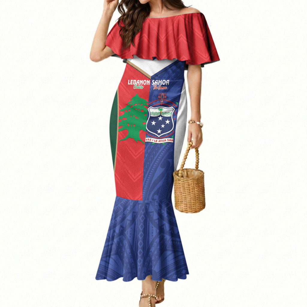 Custom Rugby Samoa and Lebanon Mermaid Dress Toa Samoa Cedars Together LT14 Women Multicolor - Polynesian Pride