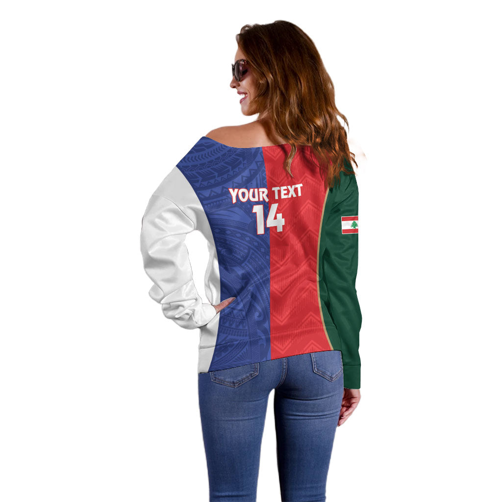 Custom Rugby Samoa and Lebanon Off Shoulder Sweater Toa Samoa Cedars Together