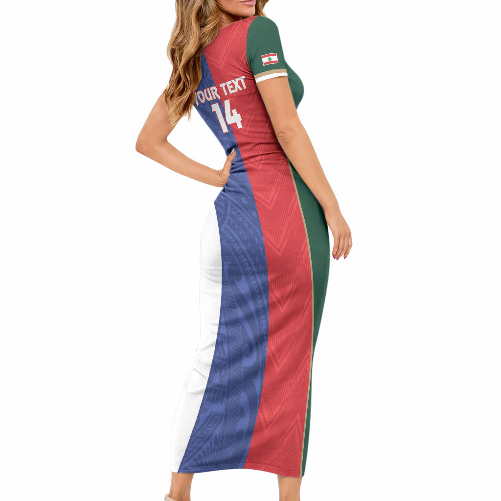 Custom Rugby Samoa and Lebanon Short Sleeve Bodycon Dress Toa Samoa Cedars Together