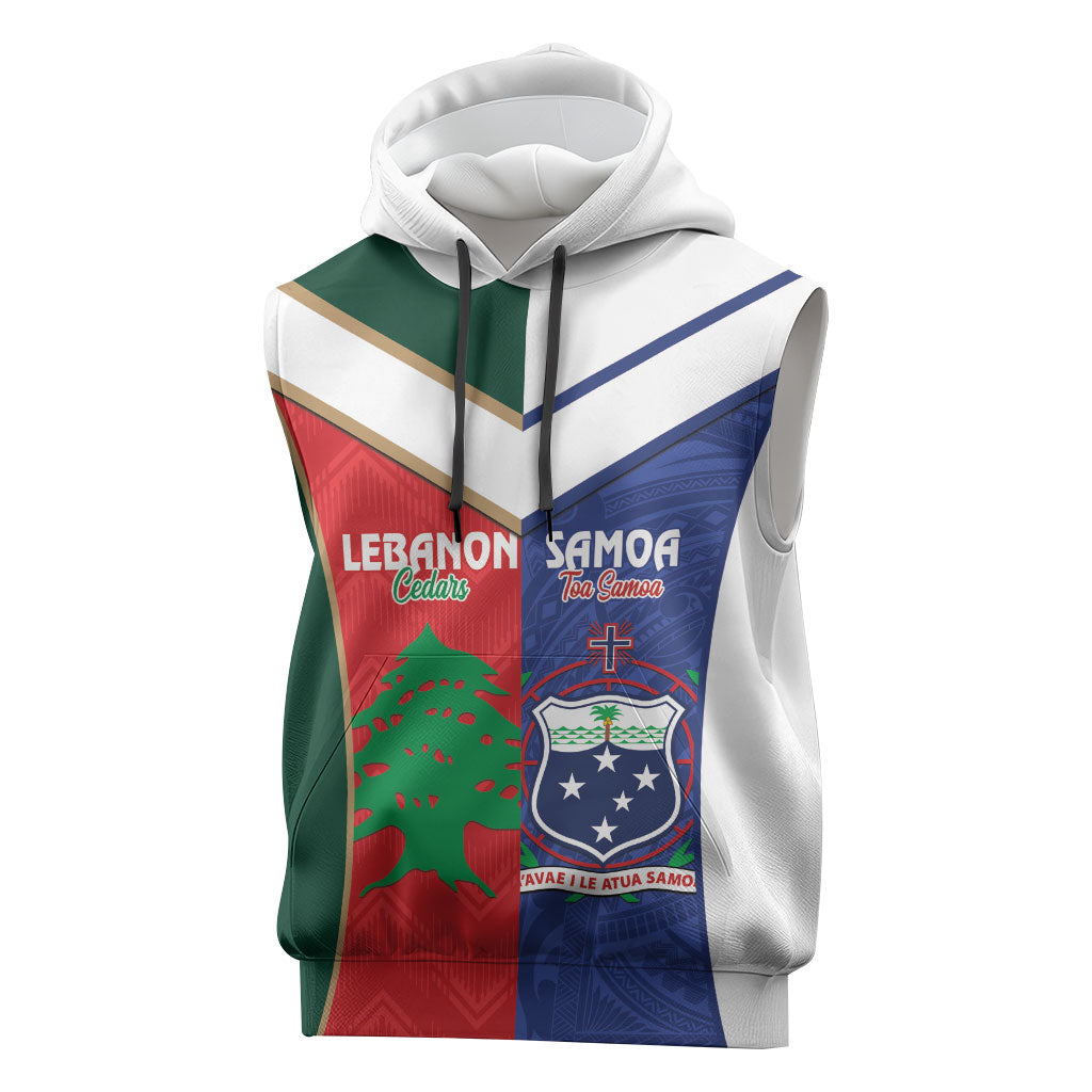 Custom Rugby Samoa and Lebanon Sleeveless Hoodie Toa Samoa Cedars Together LT14 Multicolor - Polynesian Pride