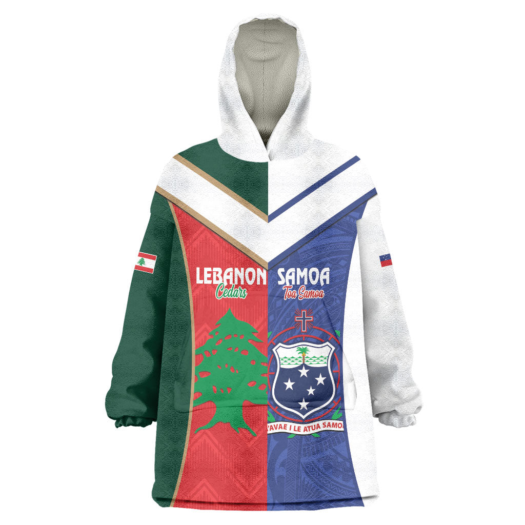 Custom Rugby Samoa and Lebanon Wearable Blanket Hoodie Toa Samoa Cedars Together LT14 One Size Multicolor - Polynesian Pride