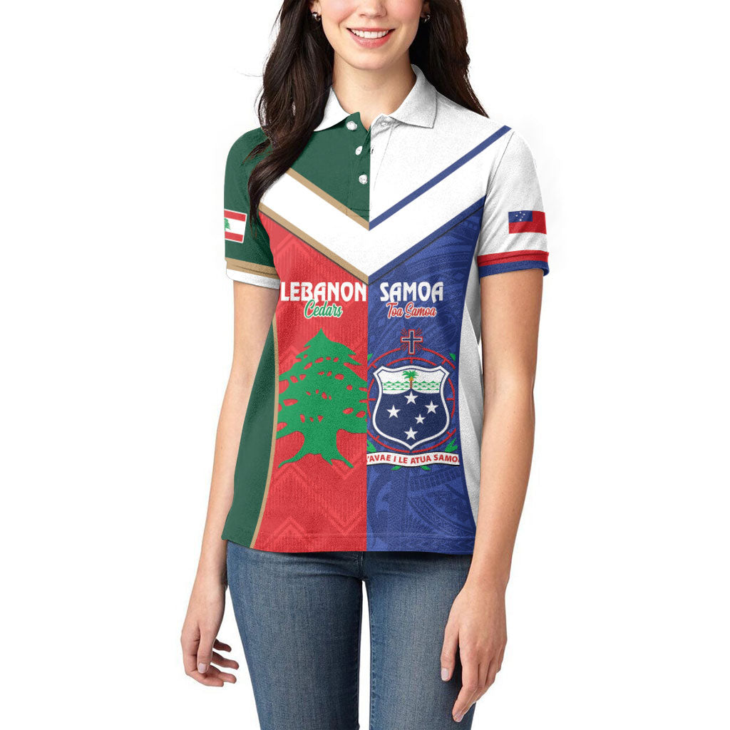 Custom Rugby Samoa and Lebanon Women Polo Shirt Toa Samoa Cedars Together
