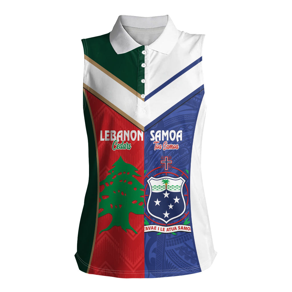 Custom Rugby Samoa and Lebanon Women Sleeveless Polo Shirt Toa Samoa Cedars Together LT14 Female Multicolor - Polynesian Pride
