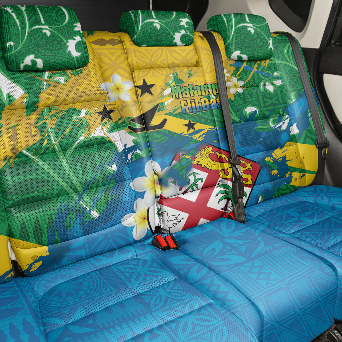 Malampa Fiji Day Back Car Seat Cover 10 October Together We Grow Grunge Tapa Motifs