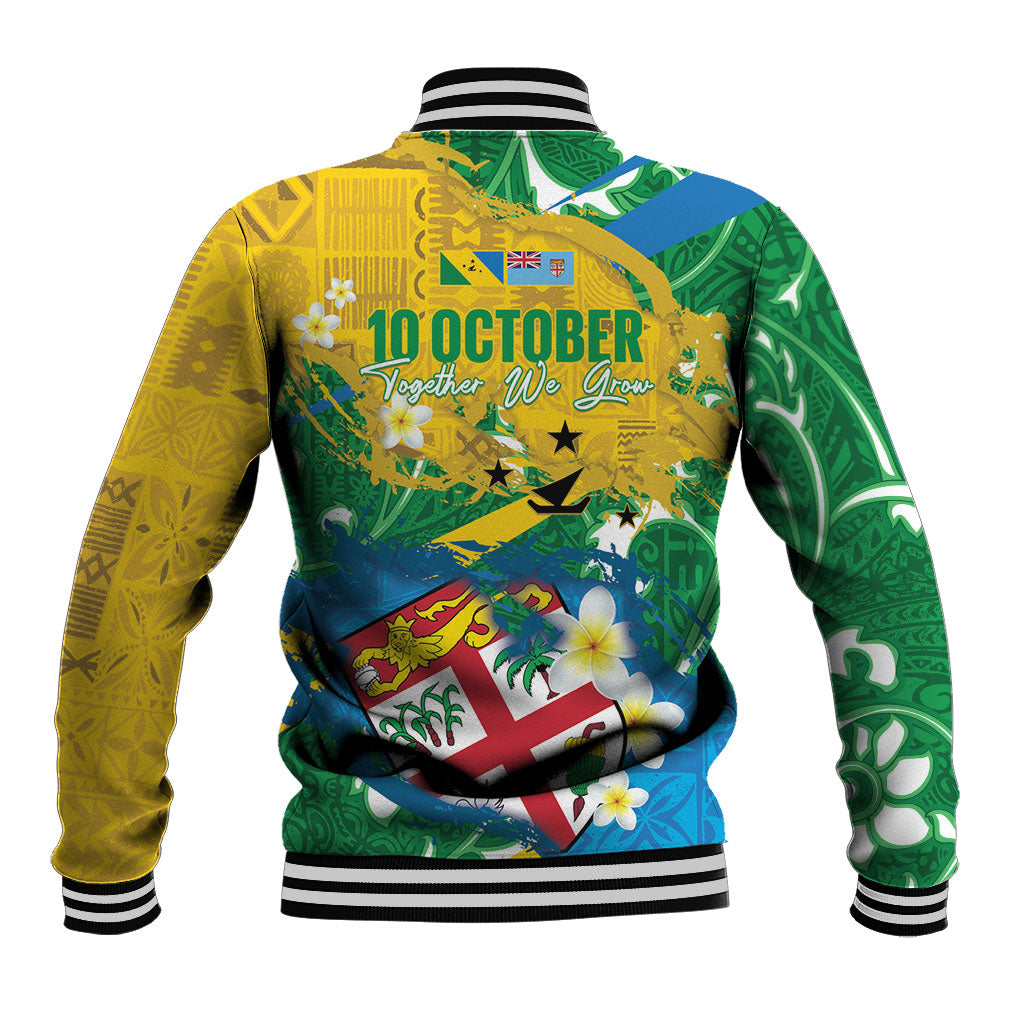 Malampa Fiji Day Baseball Jacket 10 October Together We Grow Grunge Tapa Motifs