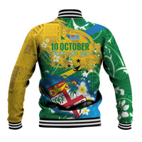Malampa Fiji Day Baseball Jacket 10 October Together We Grow Grunge Tapa Motifs