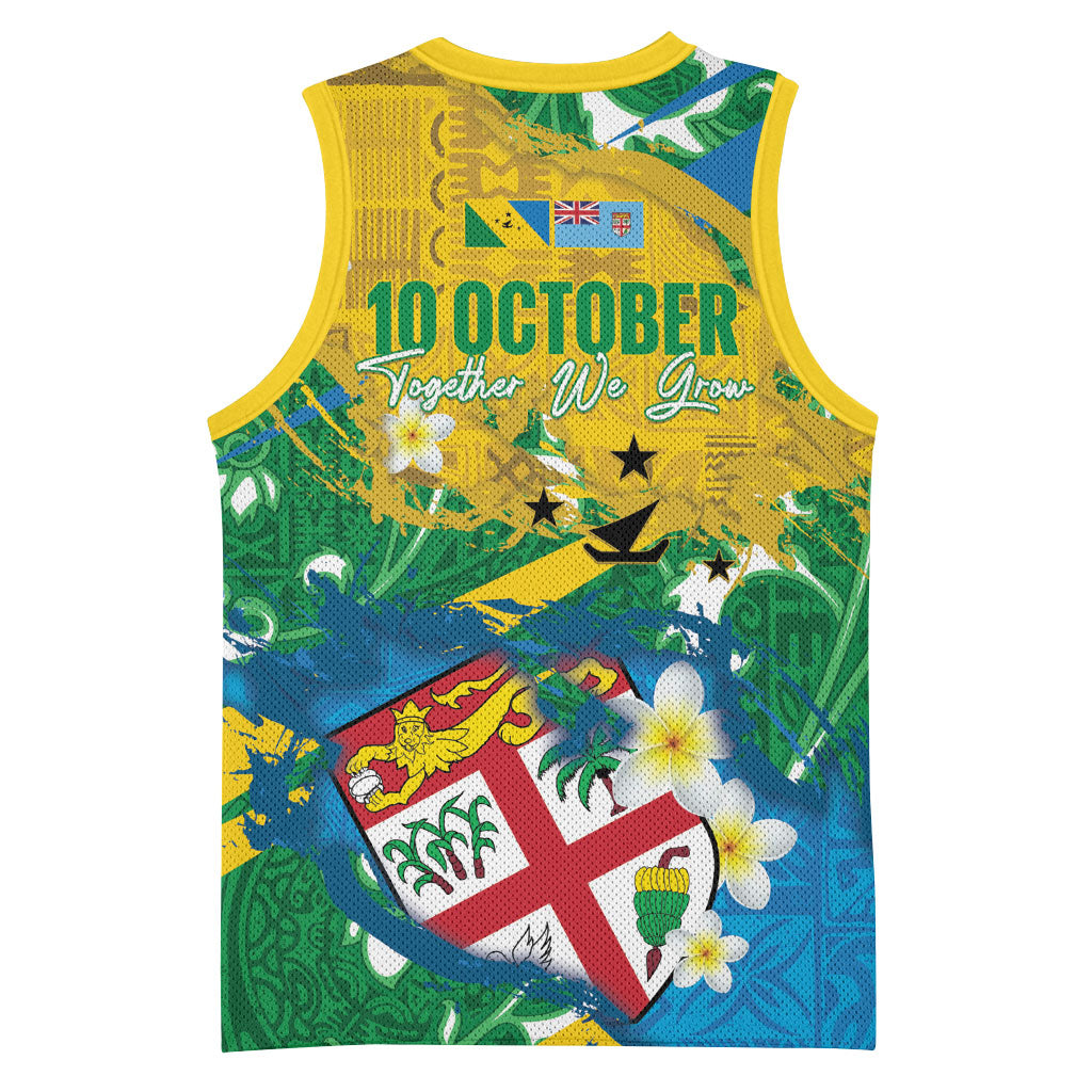 Malampa Fiji Day Basketball Jersey 10 October Together We Grow Grunge Tapa Motifs