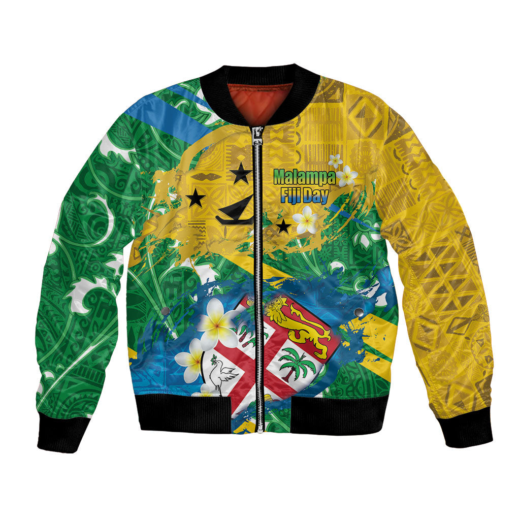Malampa Fiji Day Bomber Jacket 10 October Together We Grow Grunge Tapa Motifs
