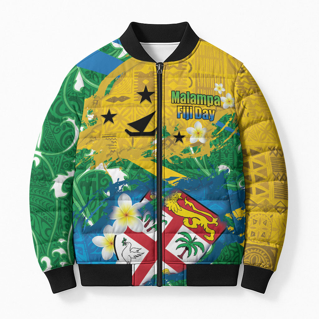 Malampa Fiji Day Bomber Puffer Jacket 10 October Together We Grow Grunge Tapa Motifs LT14 Unisex Multicolor - Polynesian Pride