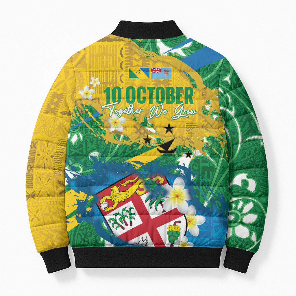 Malampa Fiji Day Bomber Puffer Jacket 10 October Together We Grow Grunge Tapa Motifs