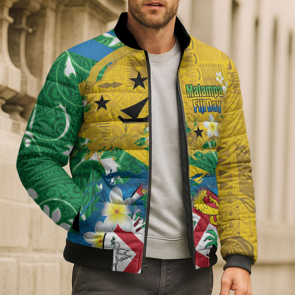 Malampa Fiji Day Bomber Puffer Jacket 10 October Together We Grow Grunge Tapa Motifs