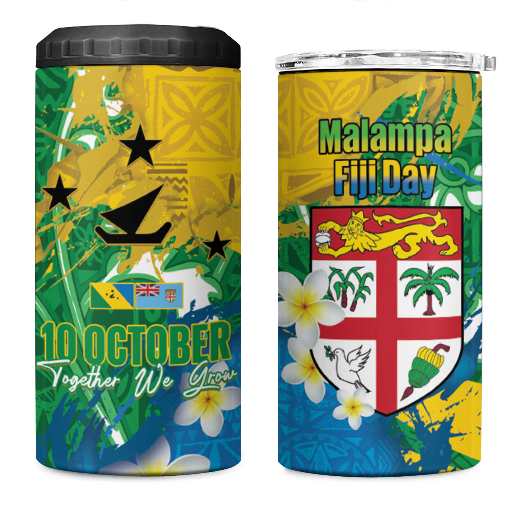 Malampa Fiji Day 4 in 1 Can Cooler Tumbler 10 October Together We Grow Grunge Tapa Motifs
