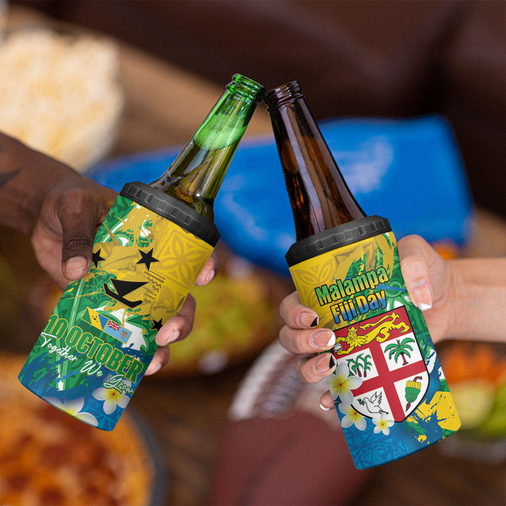 Malampa Fiji Day 4 in 1 Can Cooler Tumbler 10 October Together We Grow Grunge Tapa Motifs