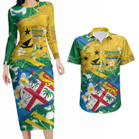Malampa Fiji Day Couples Matching Long Sleeve Bodycon Dress and Hawaiian Shirt 10 October Together We Grow Grunge Tapa Motifs