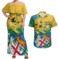 Malampa Fiji Day Couples Matching Off Shoulder Maxi Dress and Hawaiian Shirt 10 October Together We Grow Grunge Tapa Motifs