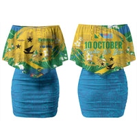 Malampa Fiji Day Couples Matching Off Shoulder Short Dress and Hawaiian Shirt 10 October Together We Grow Grunge Tapa Motifs