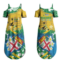 Malampa Fiji Day Couples Matching Summer Maxi Dress and Hawaiian Shirt 10 October Together We Grow Grunge Tapa Motifs