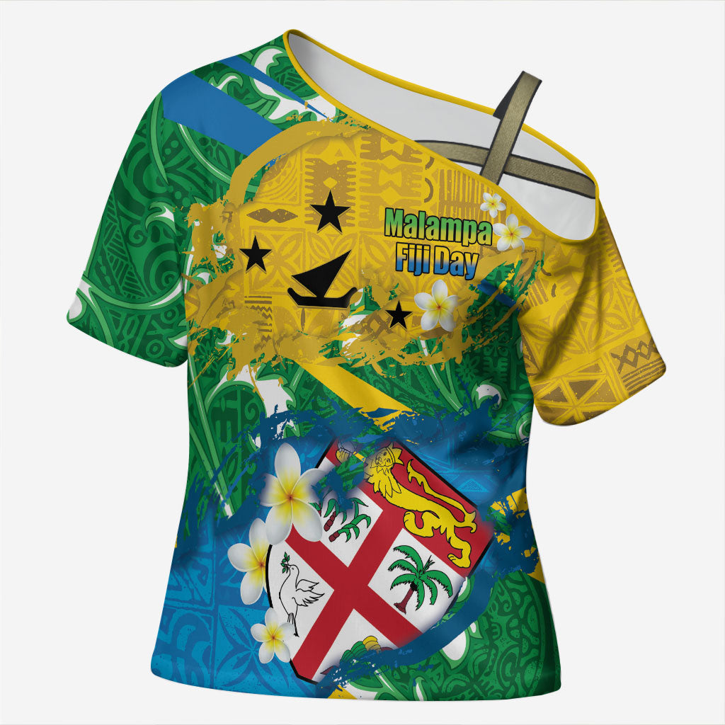 Malampa Fiji Day Cross Shoulder Shirt 10 October Together We Grow Grunge Tapa Motifs