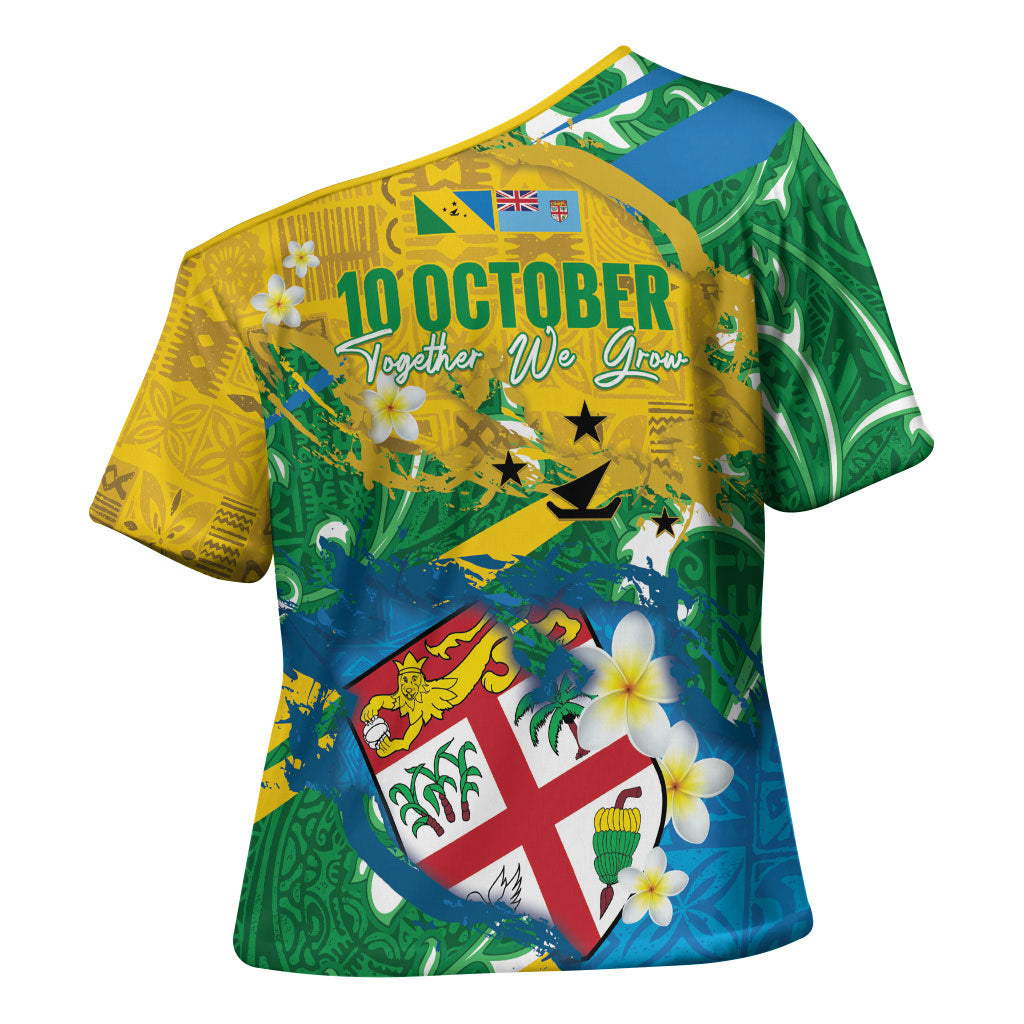 Malampa Fiji Day Cross Shoulder Shirt 10 October Together We Grow Grunge Tapa Motifs