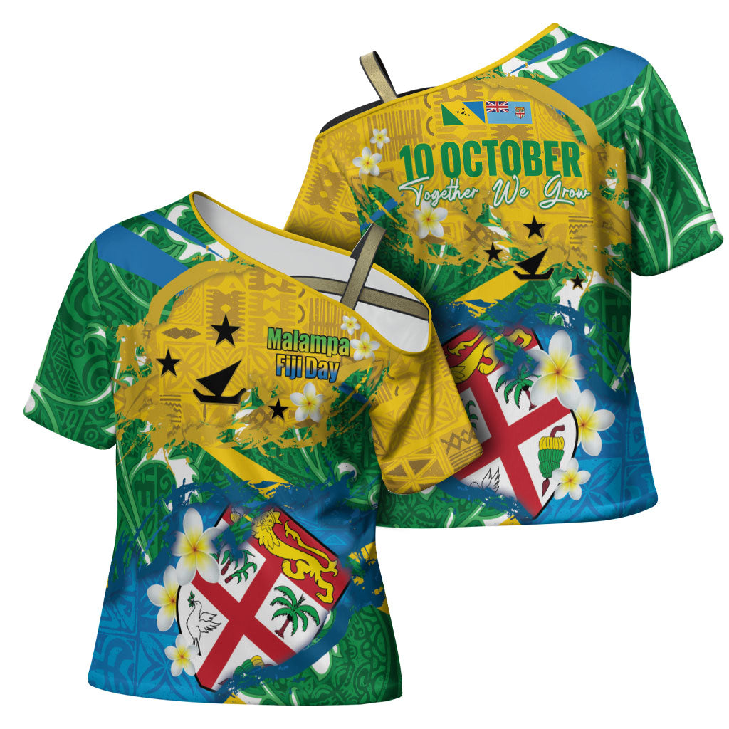 Malampa Fiji Day Cross Shoulder Shirt 10 October Together We Grow Grunge Tapa Motifs