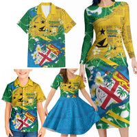 Malampa Fiji Day Family Matching Long Sleeve Bodycon Dress and Hawaiian Shirt 10 October Together We Grow Grunge Tapa Motifs