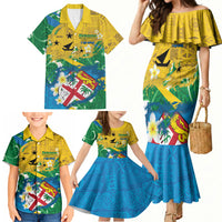 Malampa Fiji Day Family Matching Mermaid Dress and Hawaiian Shirt 10 October Together We Grow Grunge Tapa Motifs