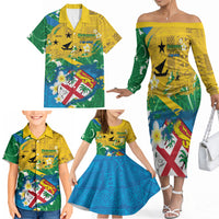 Malampa Fiji Day Family Matching Off The Shoulder Long Sleeve Dress and Hawaiian Shirt 10 October Together We Grow Grunge Tapa Motifs
