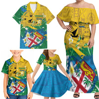 Malampa Fiji Day Family Matching Off Shoulder Maxi Dress and Hawaiian Shirt 10 October Together We Grow Grunge Tapa Motifs