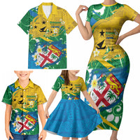 Malampa Fiji Day Family Matching Short Sleeve Bodycon Dress and Hawaiian Shirt 10 October Together We Grow Grunge Tapa Motifs