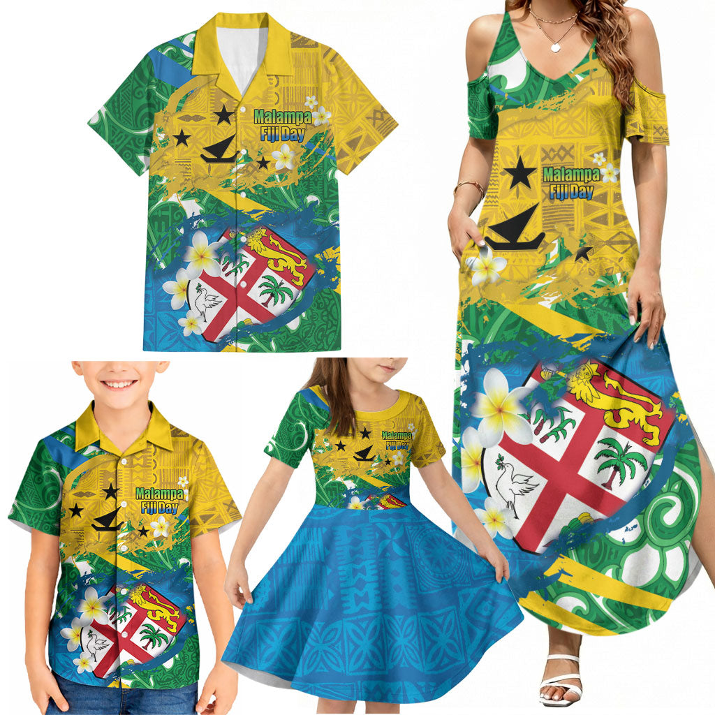 Malampa Fiji Day Family Matching Summer Maxi Dress and Hawaiian Shirt 10 October Together We Grow Grunge Tapa Motifs LT14 - Polynesian Pride