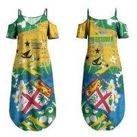 Malampa Fiji Day Family Matching Summer Maxi Dress and Hawaiian Shirt 10 October Together We Grow Grunge Tapa Motifs