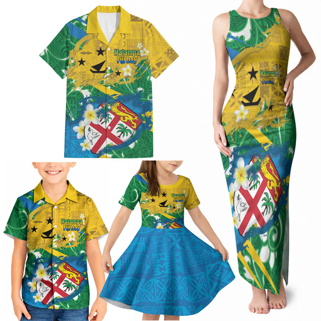 Malampa Fiji Day Family Matching Tank Maxi Dress and Hawaiian Shirt 10 October Together We Grow Grunge Tapa Motifs