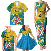 Malampa Fiji Day Family Matching Tank Maxi Dress and Hawaiian Shirt 10 October Together We Grow Grunge Tapa Motifs