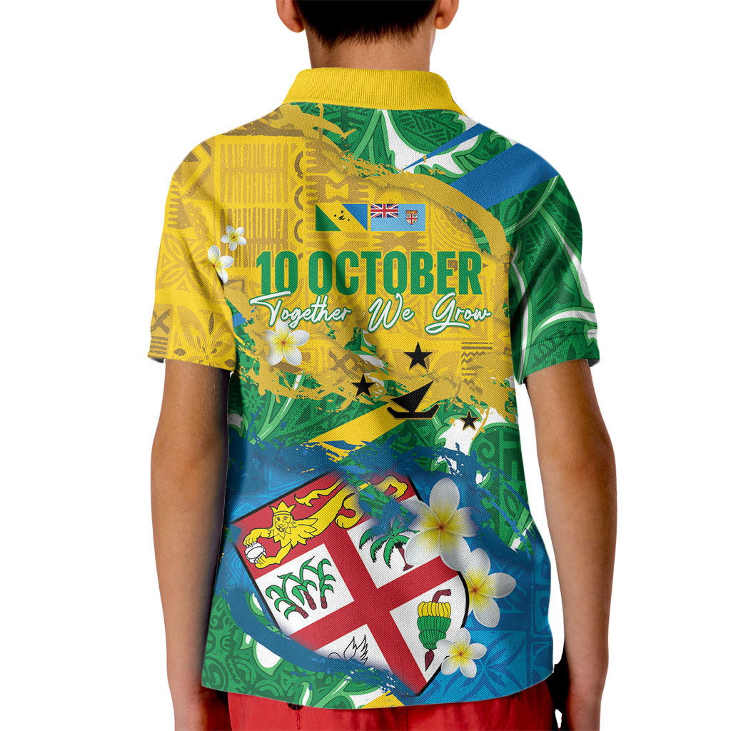 Malampa Fiji Day Kid Polo Shirt 10 October Together We Grow Grunge Tapa Motifs