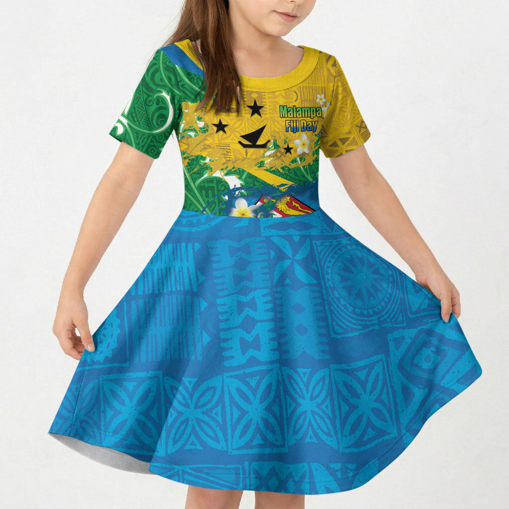 Malampa Fiji Day Kid Short Sleeve Dress 10 October Together We Grow Grunge Tapa Motifs LT14 KID Multicolor - Polynesian Pride
