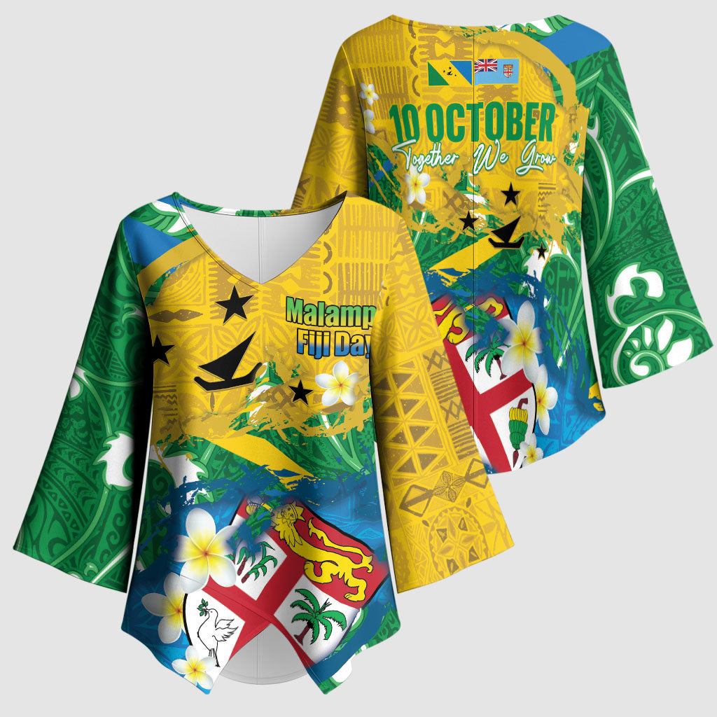 Malampa Fiji Day Kimono Sleeve Blouse 10 October Together We Grow Grunge Tapa Motifs